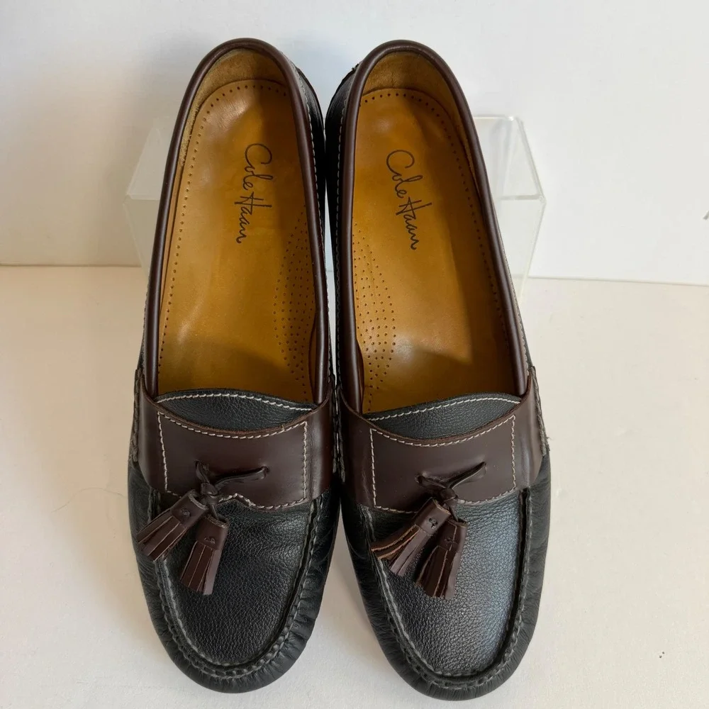 Cole Haan Tassel Loafers 10.5 Black Brown Leather‎ Dress Shoes Preppy Office